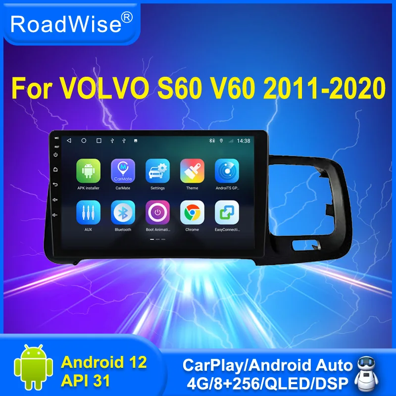 

Roadwise 8+256 Android 12 Car Radio Carplay For Volvo S60 V60 2011 - 2020 Multimedia 4G WIFI GPS DSP DVD 2 DIN Autoradio Stereo