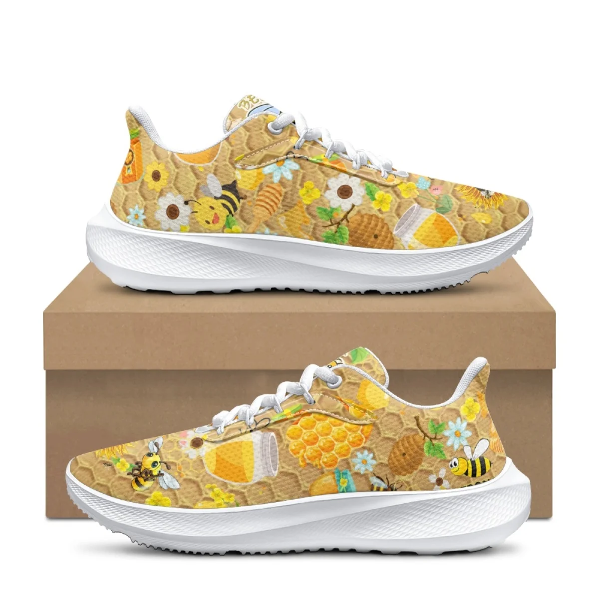 

Женские спортивные кроссовки INSTANTARTS Lovely Bee Honey Yellow, летняя дышащая обувь для бега на шнуровке, Мужская сетчатая обувь