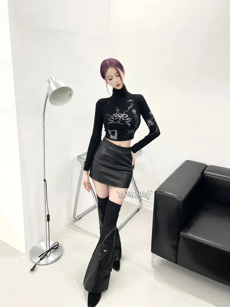 Женские вязаные кожаные гетры RORORIRI готические панковские черные полиуретановые