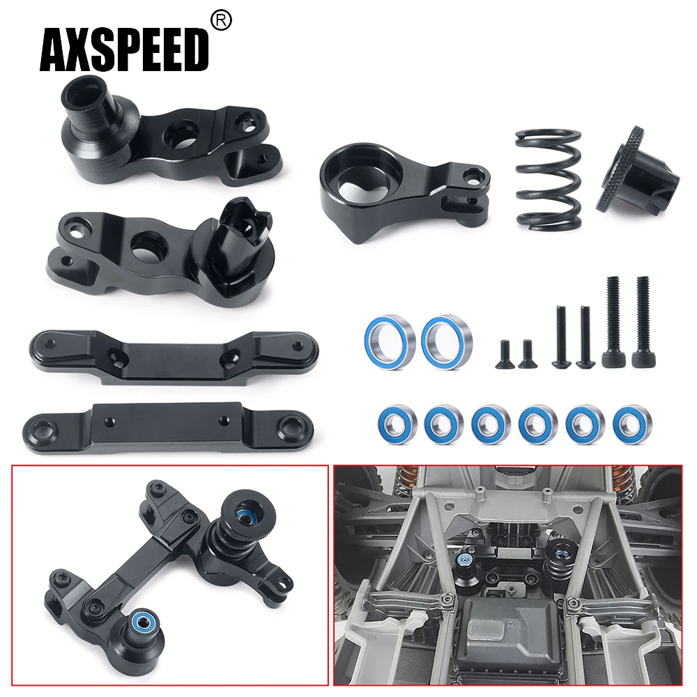 

AXSPEED 1Set Metal Steering Assembly Bellcranks Support Servo Saver Spring Bearings for Traxxas 8s X-Maxx 77086-4 1/5 RC Truck