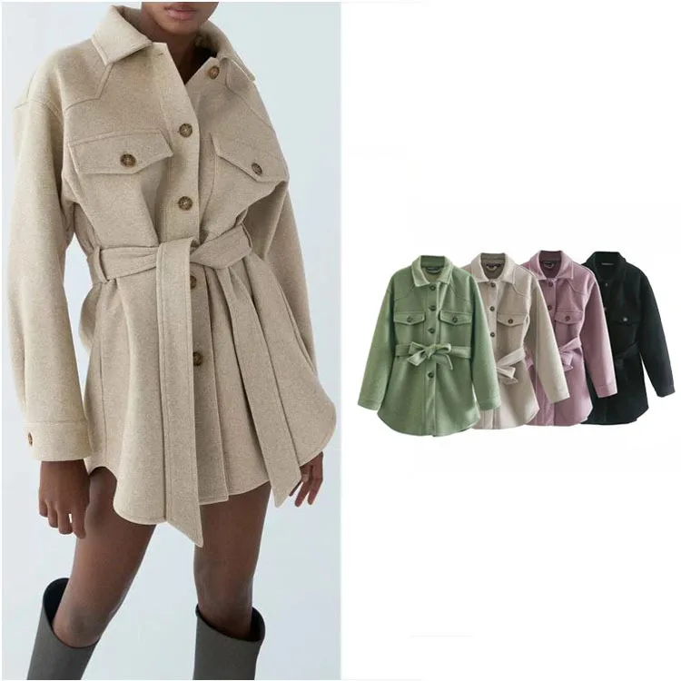 

Fashionable Euramerican wind is recreational contracted shirt type in long coat qiu dong new fund tall waist shows thin female