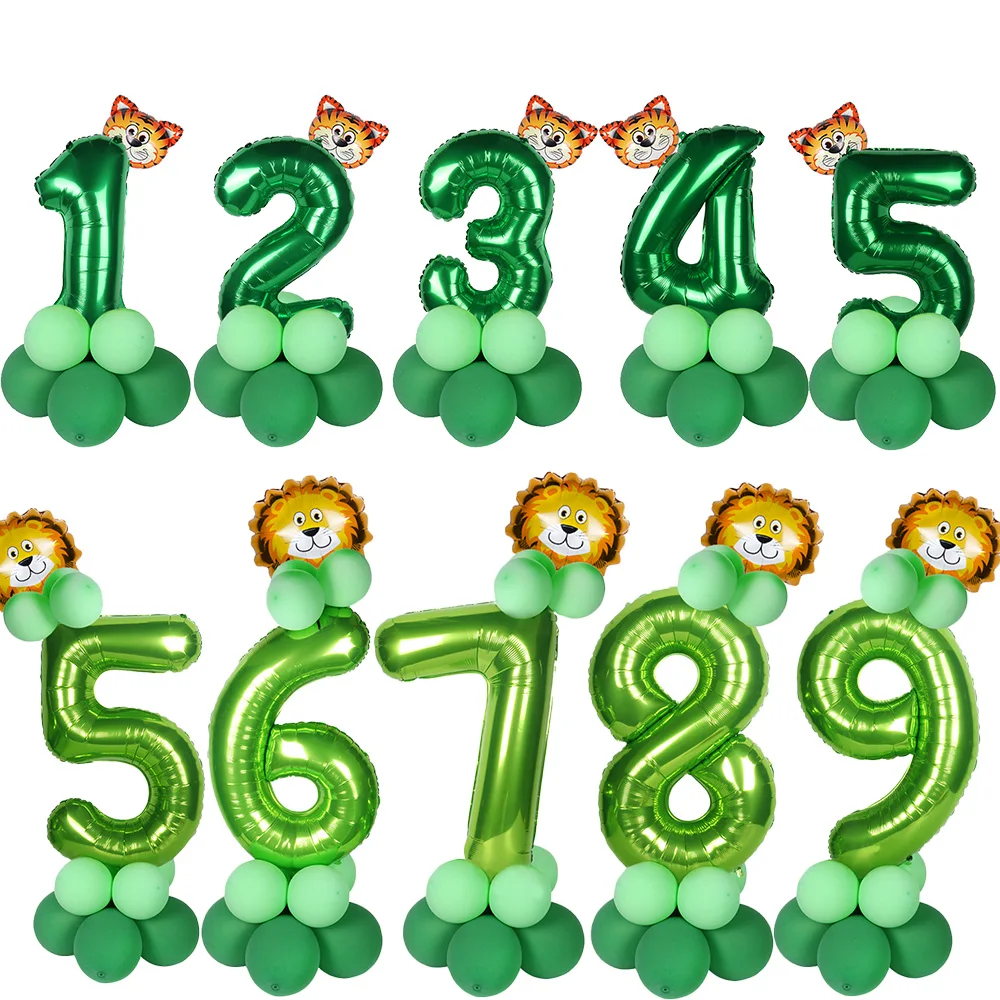 Воздушные шары с зелеными цифрами и фигурами животных из Киань воздушные