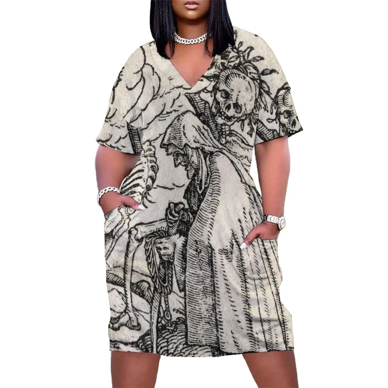 Hans Holbein - Danse Macabre свободное платье с карманами женское вечернее одежда женские