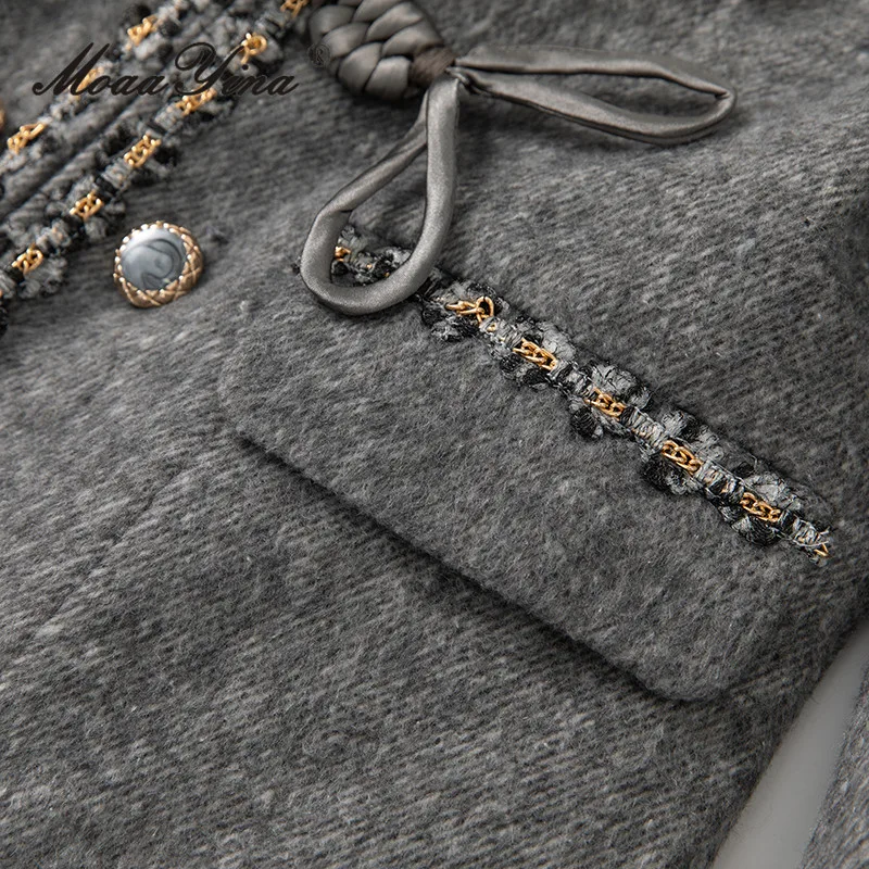 Женское винтажное дизайнерское пальто MoaaYina серое однобортное с