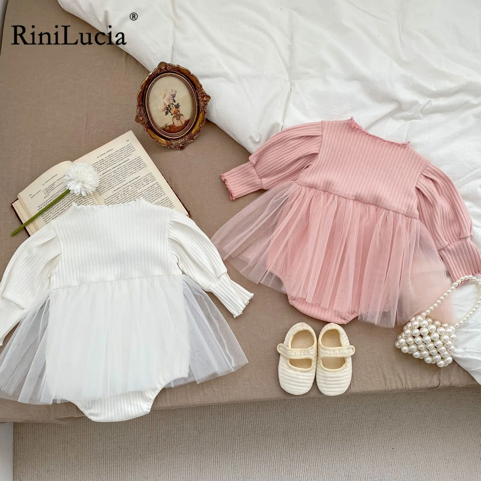 

Newborn Baby Toddler Rompers Spring Summer Girl Knit Mesh Solid Jumpsuit Kids Long Sleeve Bodysuit Children Clothing