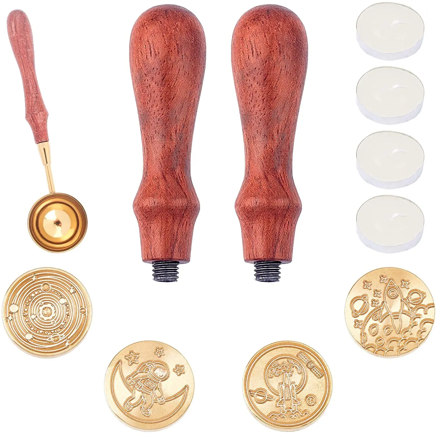 

Съемные насадки для печати воска, 4 шт., 4 свечи, 1 шт., ложка для плавления воска, 2 шт., деревянные ручки, тема Вселенной