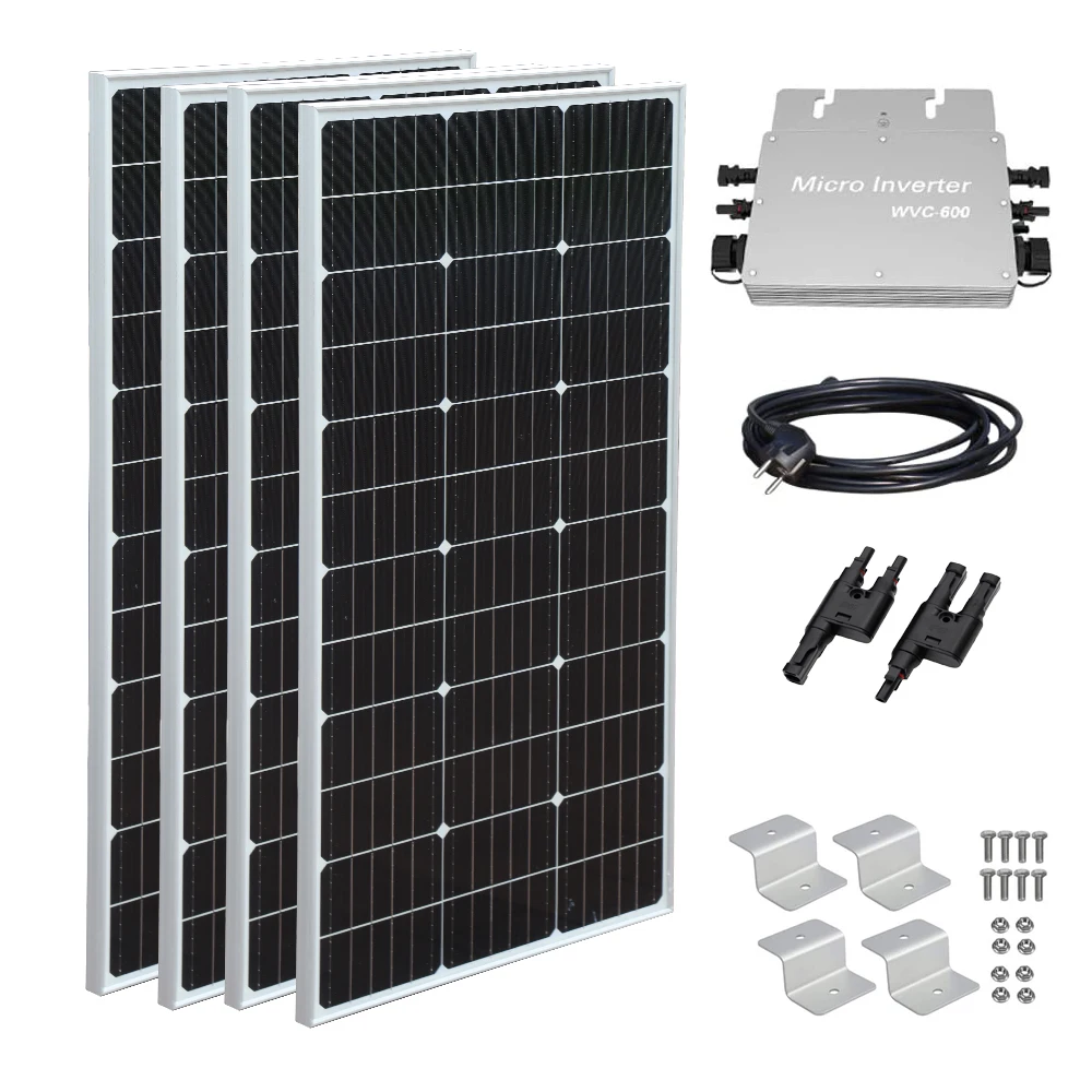 

4pcs 100w Solar Panel Monocrystalline Photovoltaic Balcony Power Station 400 Watt Complete home & 600W 220v/230v Micro Inverter