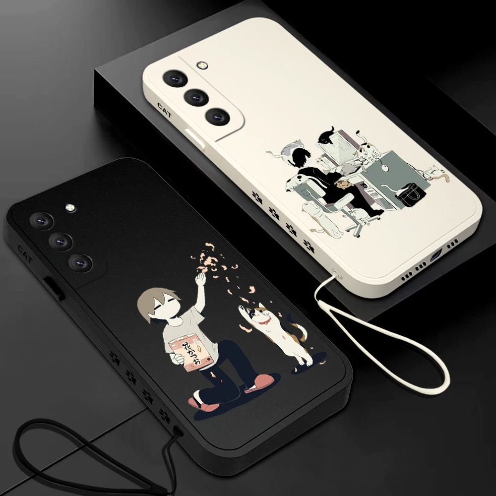 

Dream Life With Cat Phone Case For Samsung Galaxy S23 S22 S21 S20 Ultra FE S10 4G S9 S10E Note 20 10 9 Plus With Lanyard Cover