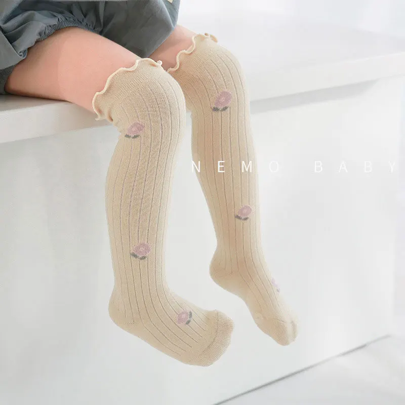 

2021 Baby Girls Knee High Long Soft Ruffle Socks Toddlers Kids Cotton Cute Cartoon Stockings for 0-3Y Newborn Children Infant