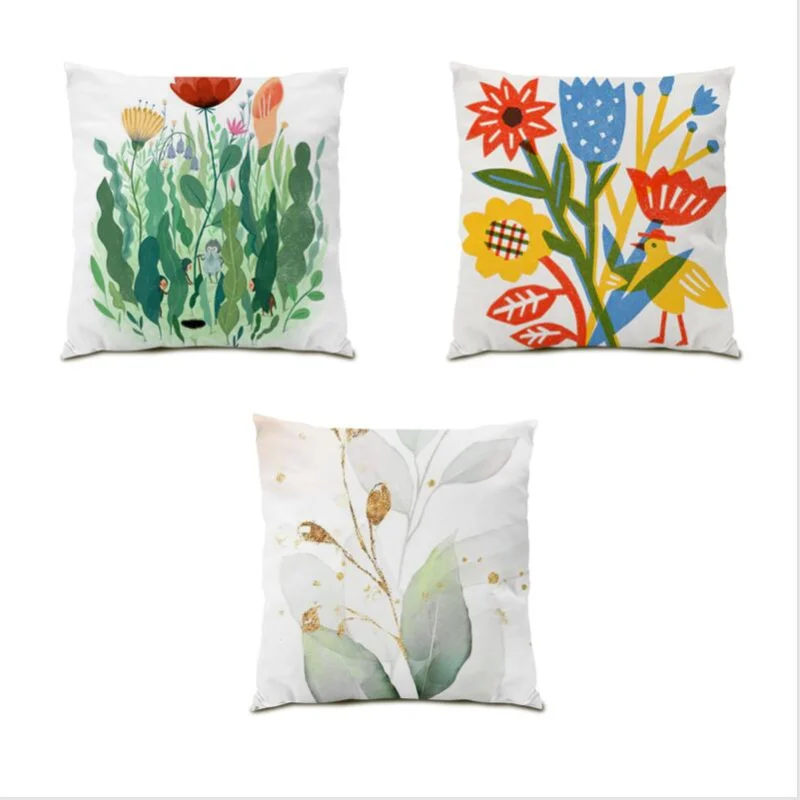 

Throw Pillow Covers Flocking Cushion Cover 45x45 Leaves Printing Living Room Decoration Personalized Tropical Palm Plants E0463