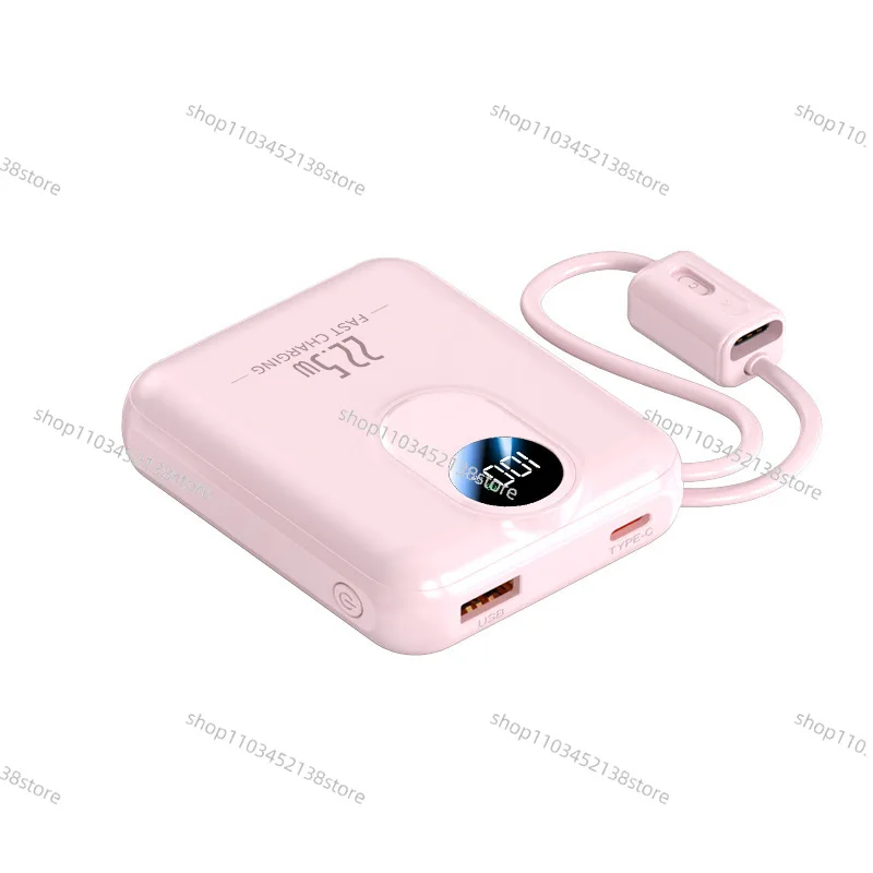 Фото Сверхбыстрая зарядка мощностью 22,5 Вт с собственным кабелем Power Bank, небольшой и удобный универсальный мобильный блок питания для мобильных телефонов №1