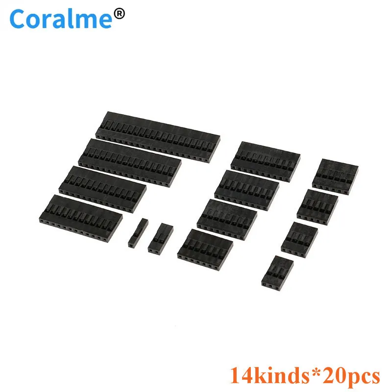 

14 kinds * 20pcs Single Dupont Head Kit 2.54mm Dupont Plastic Shell Pin Head Connector Jumper Wire Cable Housing Plug Female