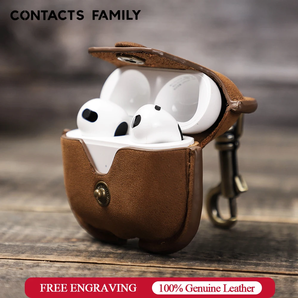 Genuine Leather Cover For Airpods 3 Case 2021 Anti-fall mini bag For Apple AirPod 3 Accessories Wireless Earphone With Keychain