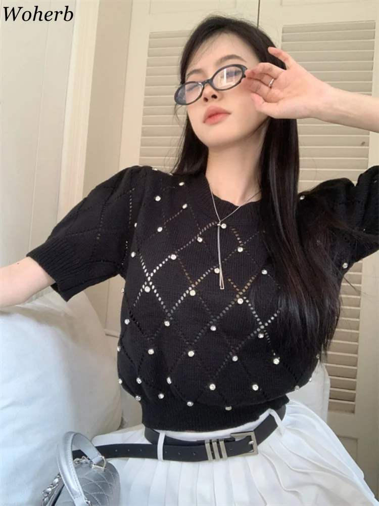 

M GIRLS Shirts for Wmen Summer Knitted Tshirts O-neck Short Sleeve Tees Crop Tops New Fashion Vintage Korean T-shirt