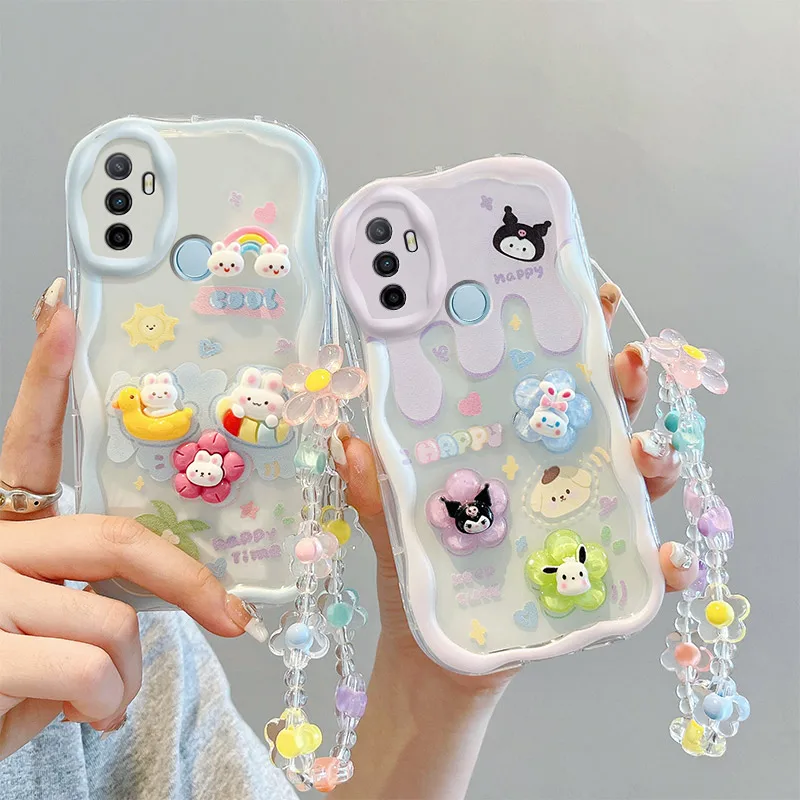 

3D Fashion Luxury Adorable Doll Bear Cartoon Soft Silicon Phone Case On For Oppo A33 2020 33 4G Wristband Back Cover