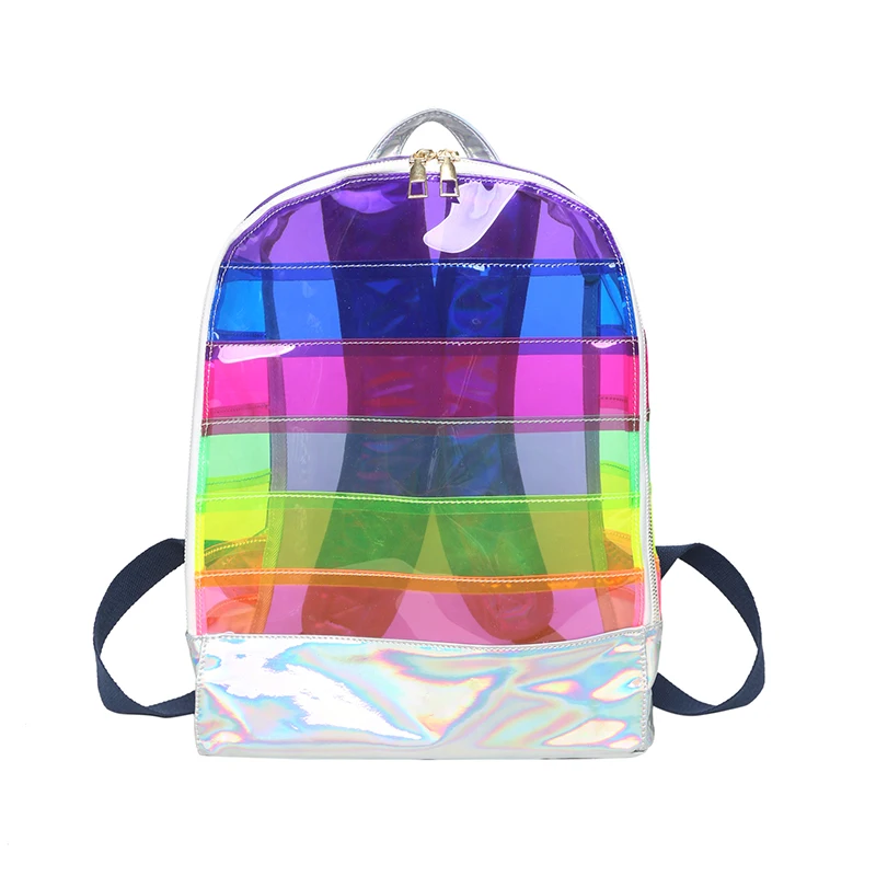 Купи PVC Schoolbag Waterproof Transparent Rainbow Stripes Through Backpack High Quality Large Capacity Backpack Solid Clear Beach Bag за 779 рублей в магазине AliExpress