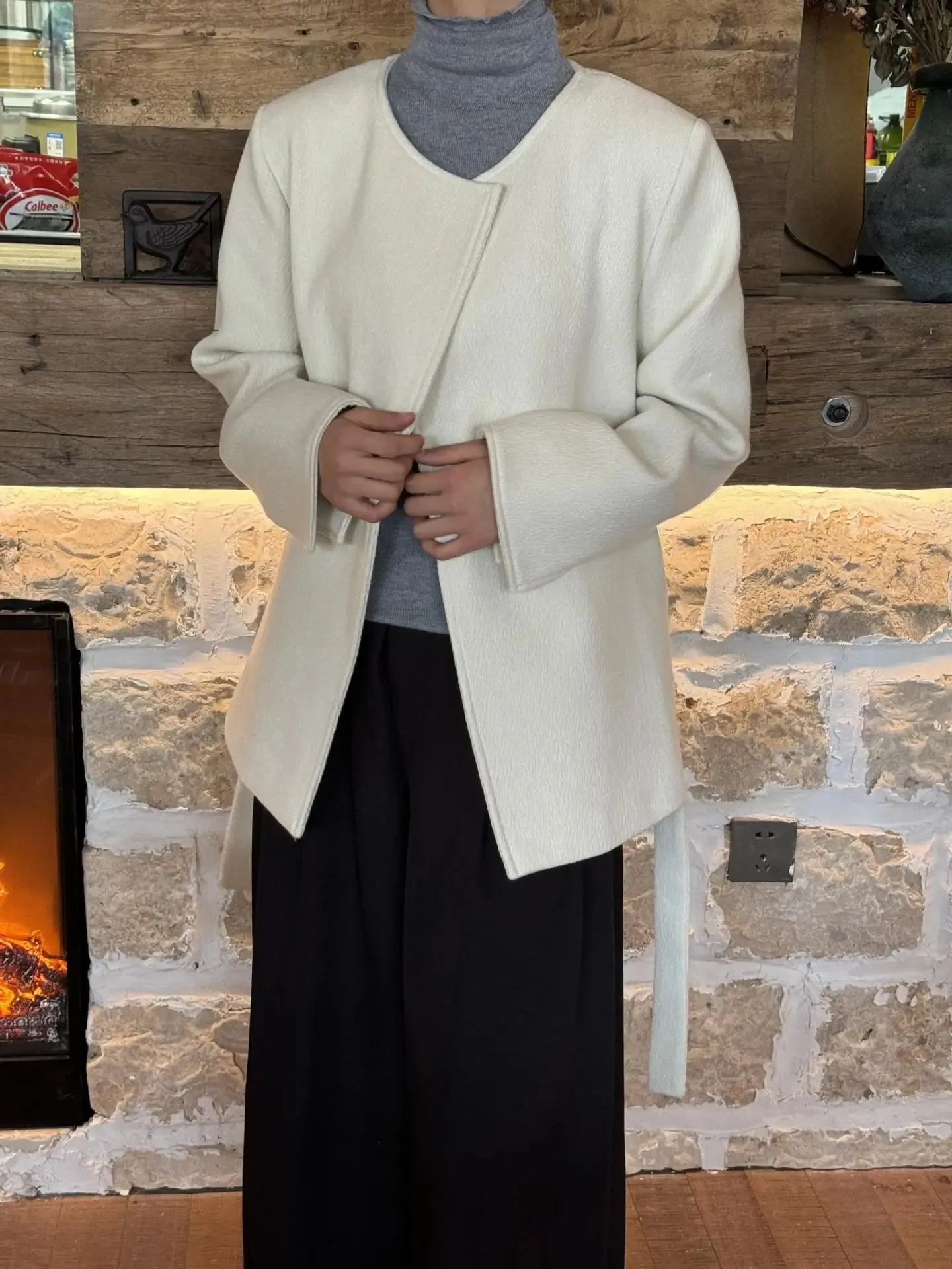 Осень/зима 2024 модный новый дизайн односторонняя шерстяная утягивающая куртка с