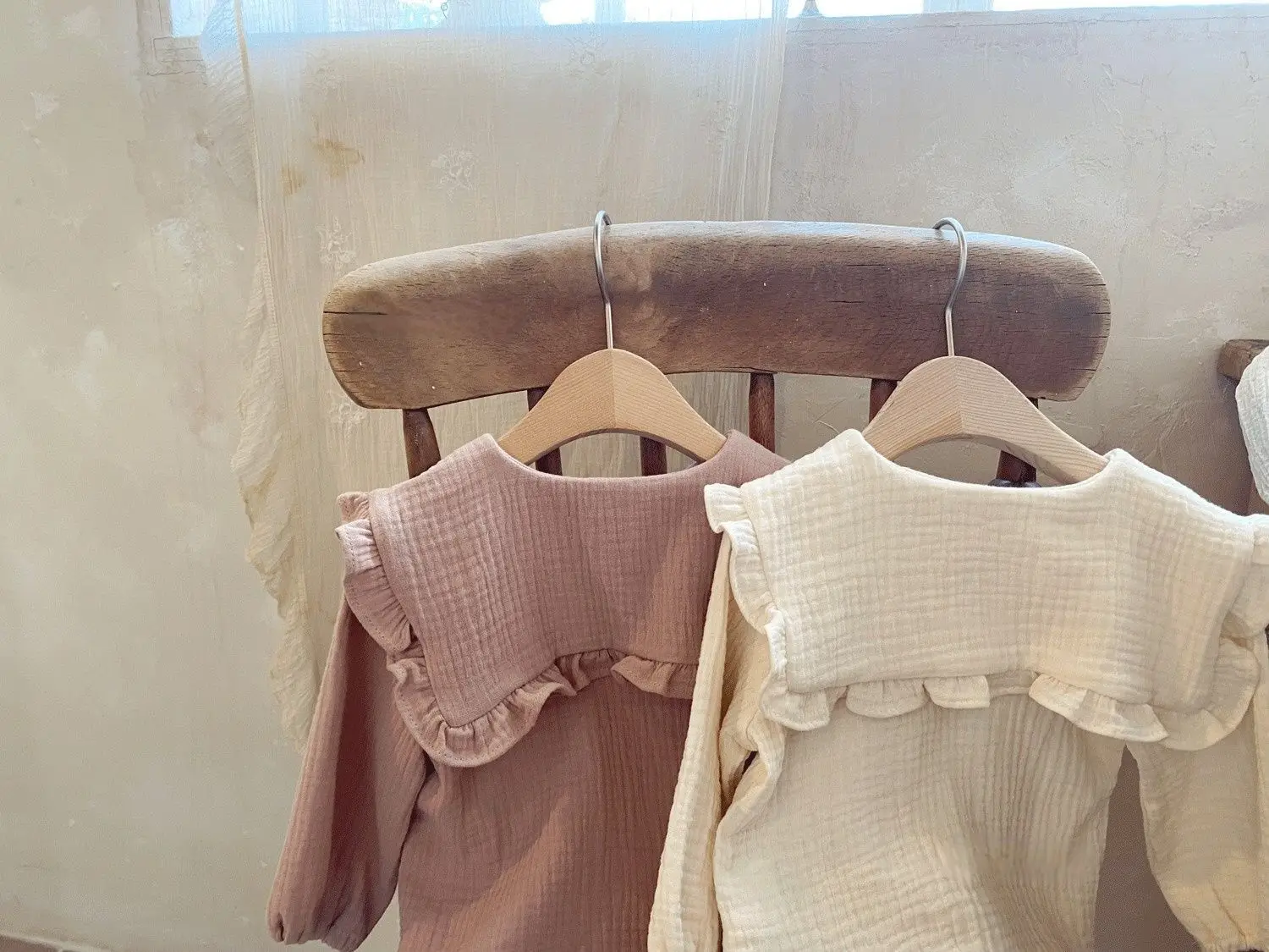 2pcs Newborn Baby Girls Clothes Organic Cotton Ruffled Collar Lapel Long Sleeve Shirt Top + Bread Pants Korean Casual Clothing images - 6