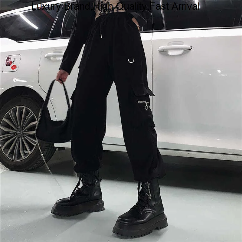 

Брюки-карго Chain Techwear женские, черные штаны в стиле хиппи, уличная одежда в стиле панк, с завышенной талией, модные спортивные штаны в Корейском стиле для мужчин, Y2K