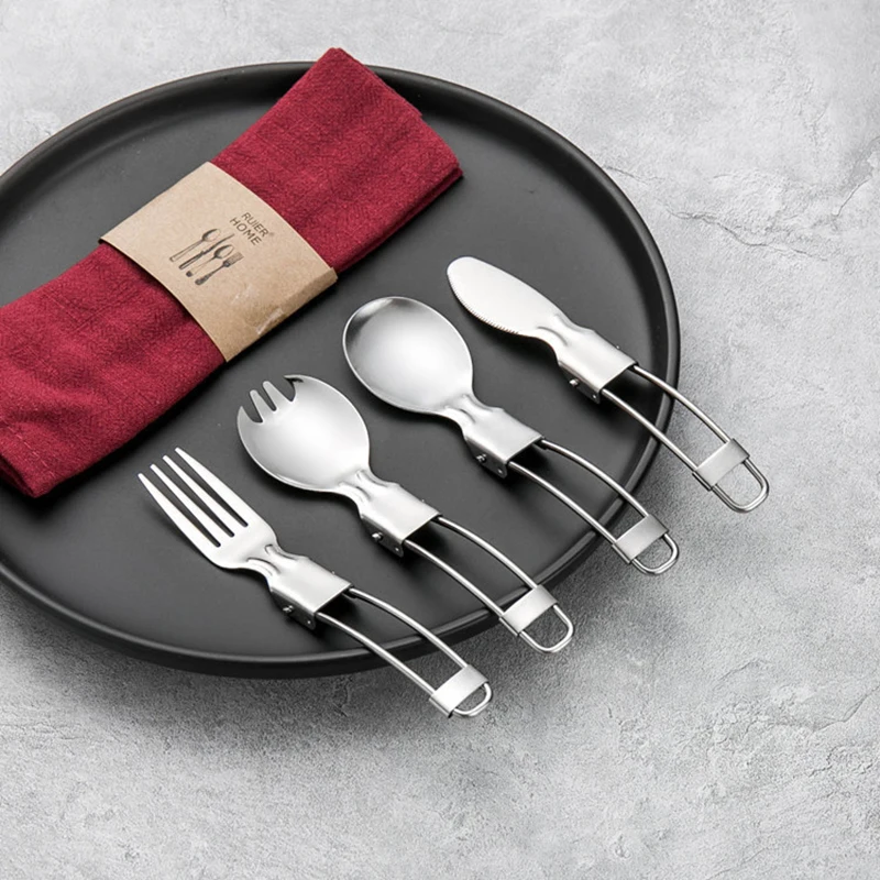 

Camping Fork Spoon Outdoor Tableware Foldable Ultralight Stainless Steel Set Of Dishes For Camping Outdoor Cooking Hiking