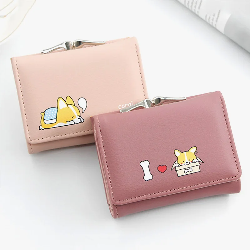 

New Women Small Wallet Cute Corgi Doge Design Ladies PU Leather Female Short Money Purses with Coin Pocket Billeteras Para Mujer