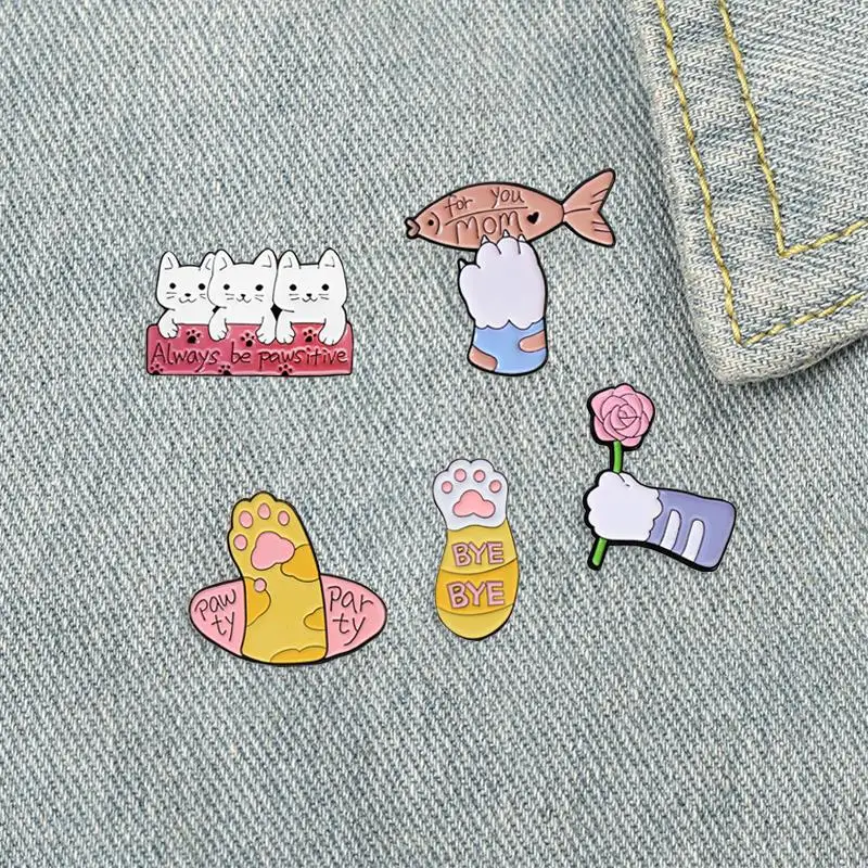 Эмалированная булавка красочные домашние животные кошачий коготь нога рыба роза