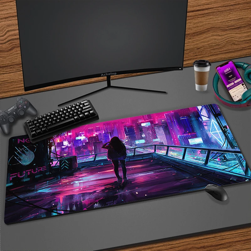 

Night view Anime Mouse Mat Neon city Laptop Mouse Pad Large GamesCustomized Mousepad Keyboard Pad Computer Office Accessories