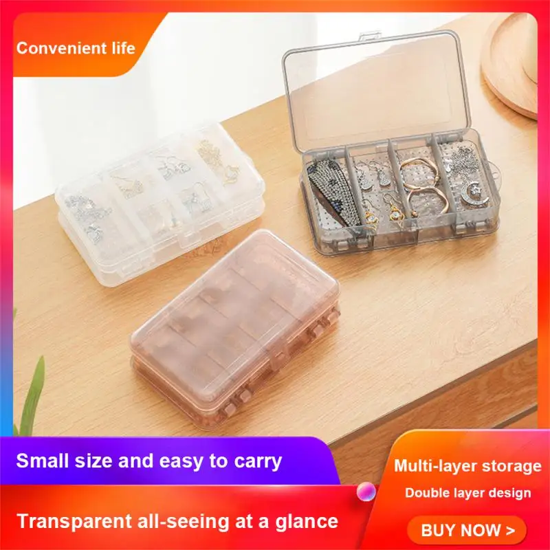 

10 Grid Transparent Plastic Storage Jewelry Box Compartment Double-sided Necklace Bracelet Hairpin With Peg Holes Jewel Case