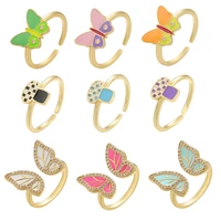 qmhje candy butterfly women ring mushroom open cuff enamel lattice lady finger wedding boho adjustable gold color cute