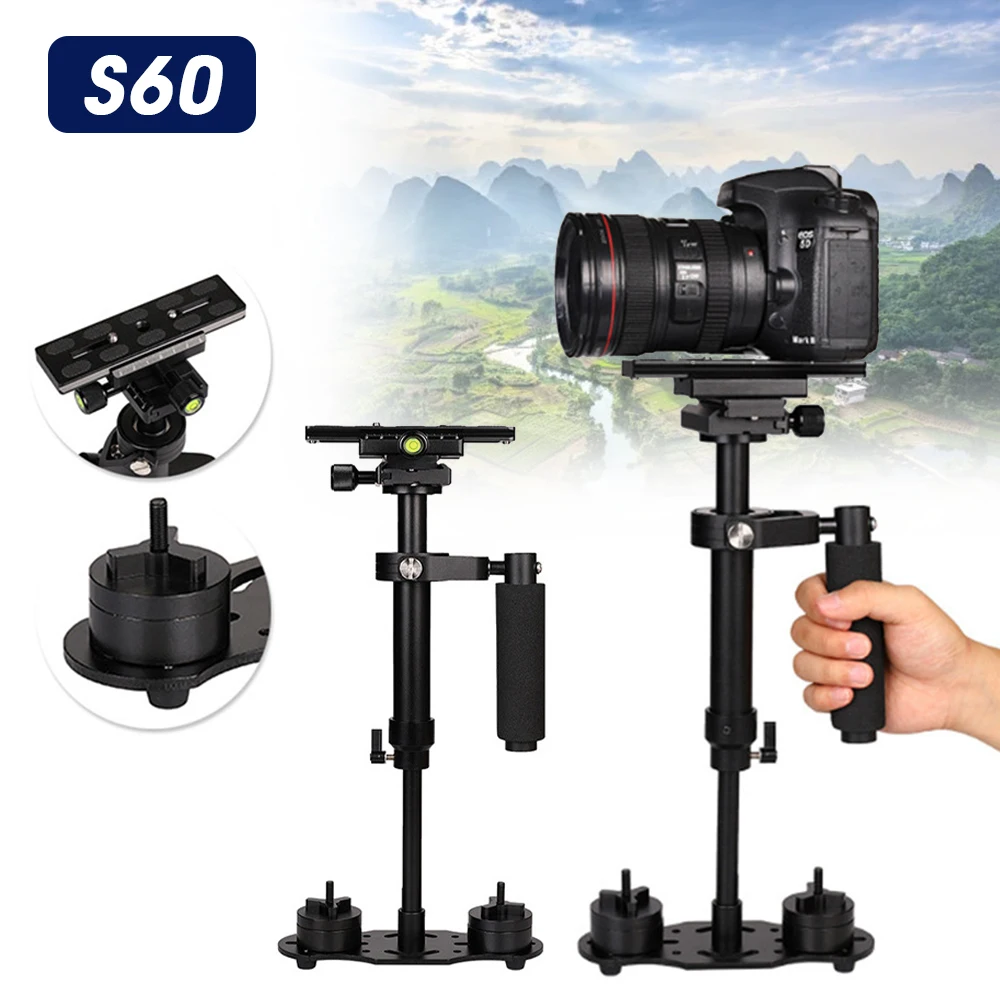 

Ручной Стабилизатор S60 для видеокамеры, ручка из алюминиевого сплава с духовым уровнем для записи видео и фотографий