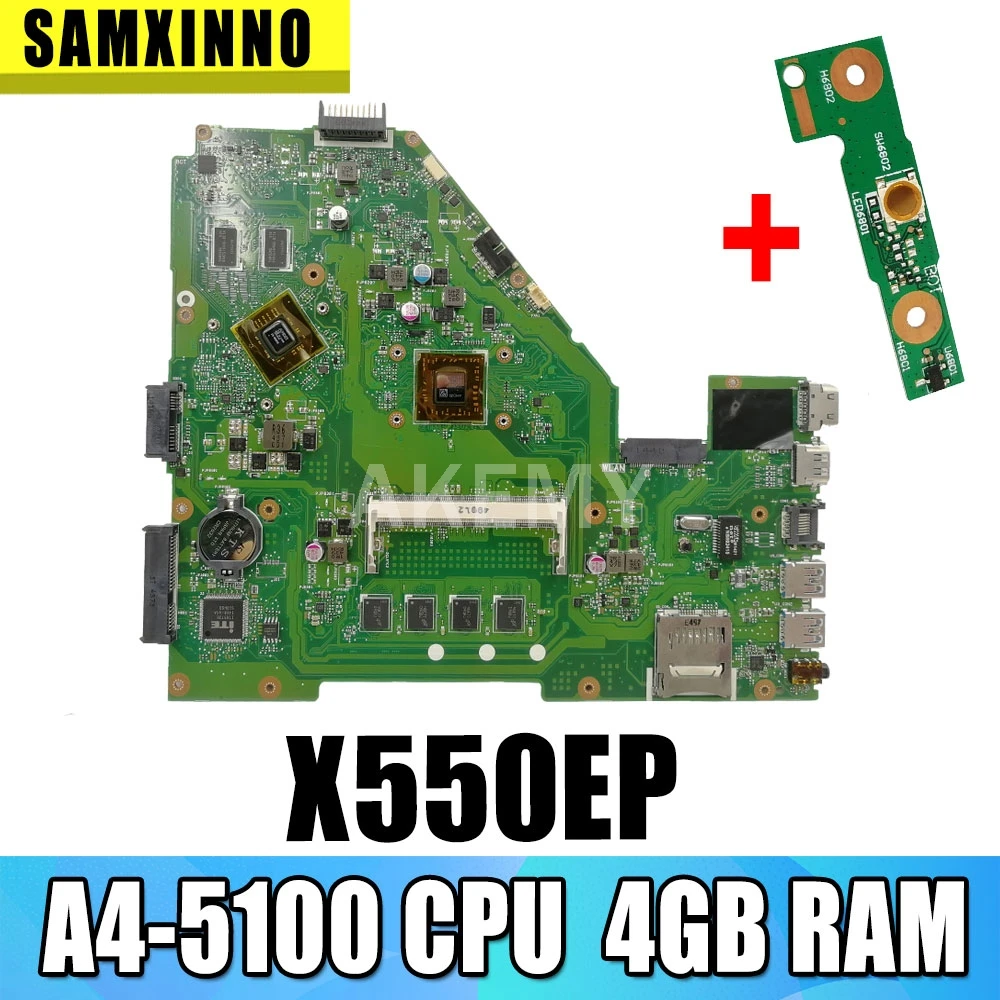 

Материнская плата AKEMY X550EP для ноутбука Asus X550E X550EP X550E D552E X552E, оригинальная материнская плата A4-5100, процессор 4 Гб ОЗУ