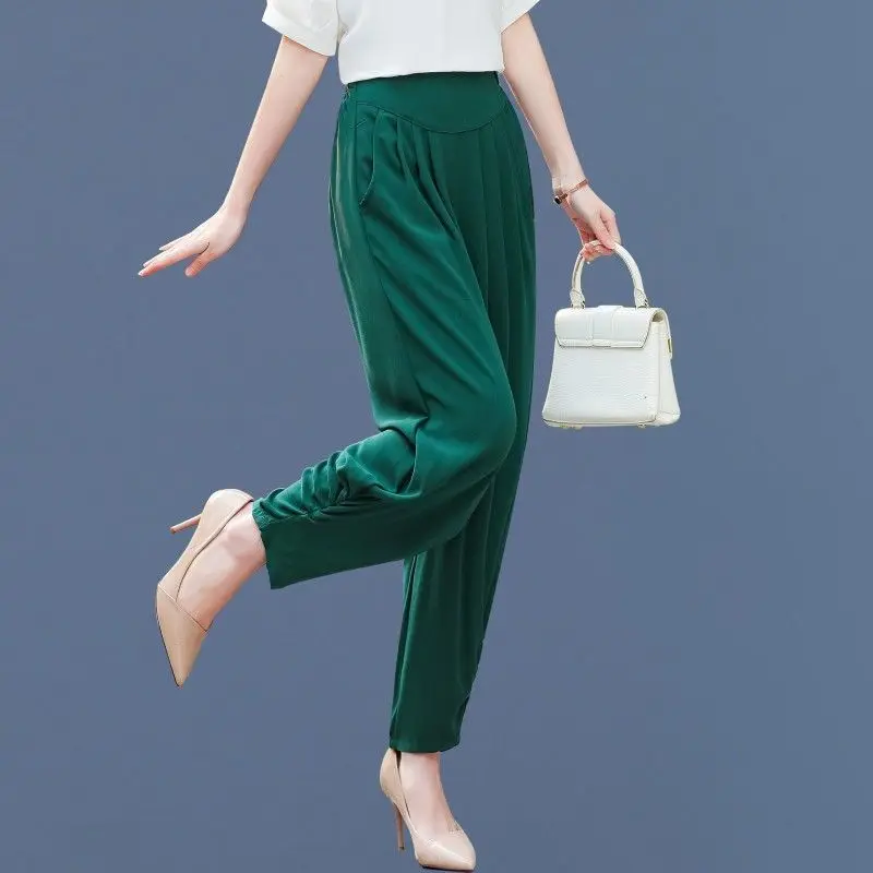 

Women 2022 Summer Fashion Casual Solid Color Trousers Female High Waist Harem Pants Ladies Thin Plus Size Loose Bloomers D201