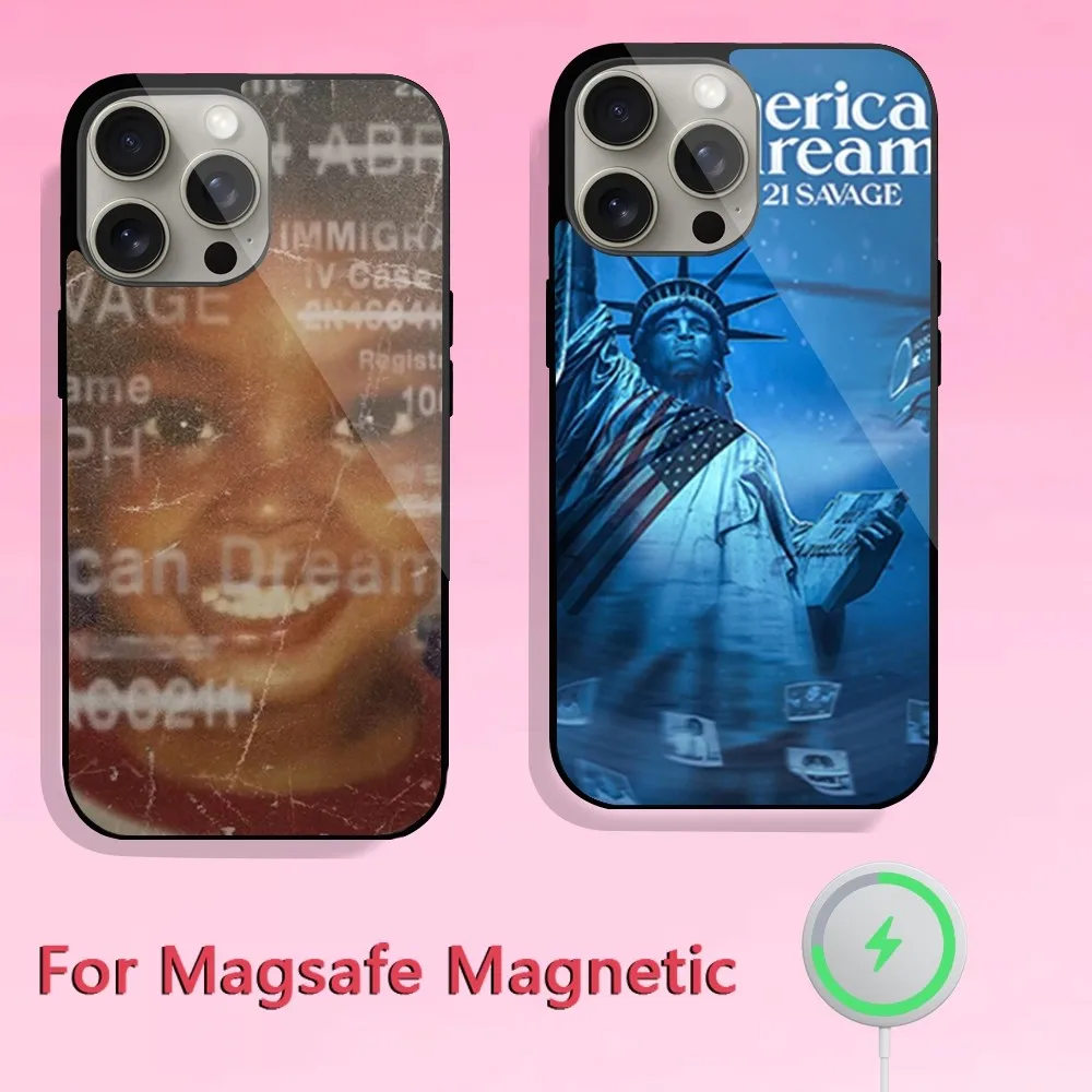 Чехол для телефона Rapper 21 S-Savage American Dream iPhone 11 12 13 14 15 Plus Pro Max Magsafe Магнитный чехол