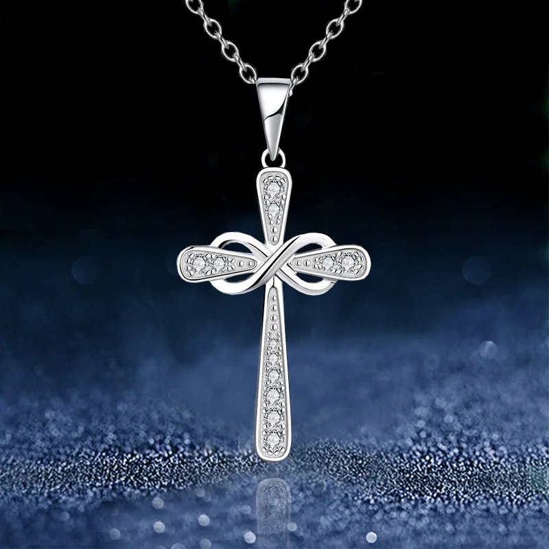 

Fashion Female Gold Silver Color Cross Pendant Necklace For Women Crystal Rhinestone Jesus Cross Words 8 Choker Jewelry Gifts