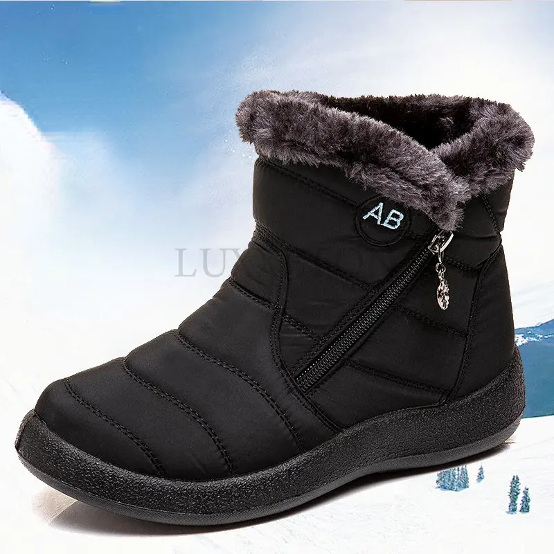 

Женские ботинки на толстой плюшевой подкладке, зимние водонепроницаемые Нескользящие ботильоны на платформе, теплые ботинки с хлопковой п...