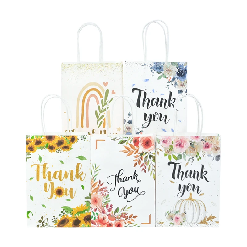 

5Pcs Thank You Paper Gift Bag Wedding Favors Decoration Candy Cookie Packaging Bag Birthday Party Baby Shower Supplies