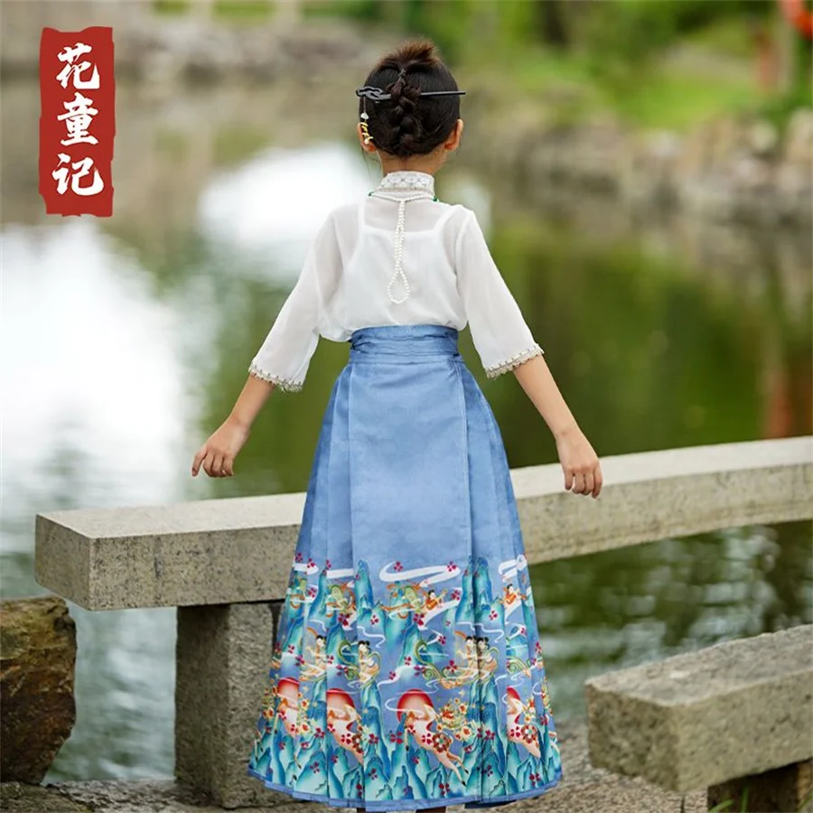 Детская юбка Hanfu с конским лицом для девочек традиционные китайские винтажные