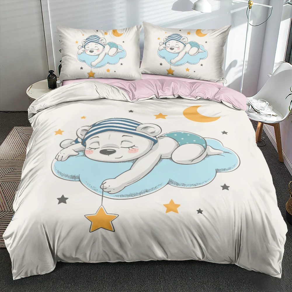 

3D White Bear Bedding Cartoon Sets Bed Linen Set Duvet Cover Pillow Shams Single Double Queen King Sizes Cute Pattern Custom