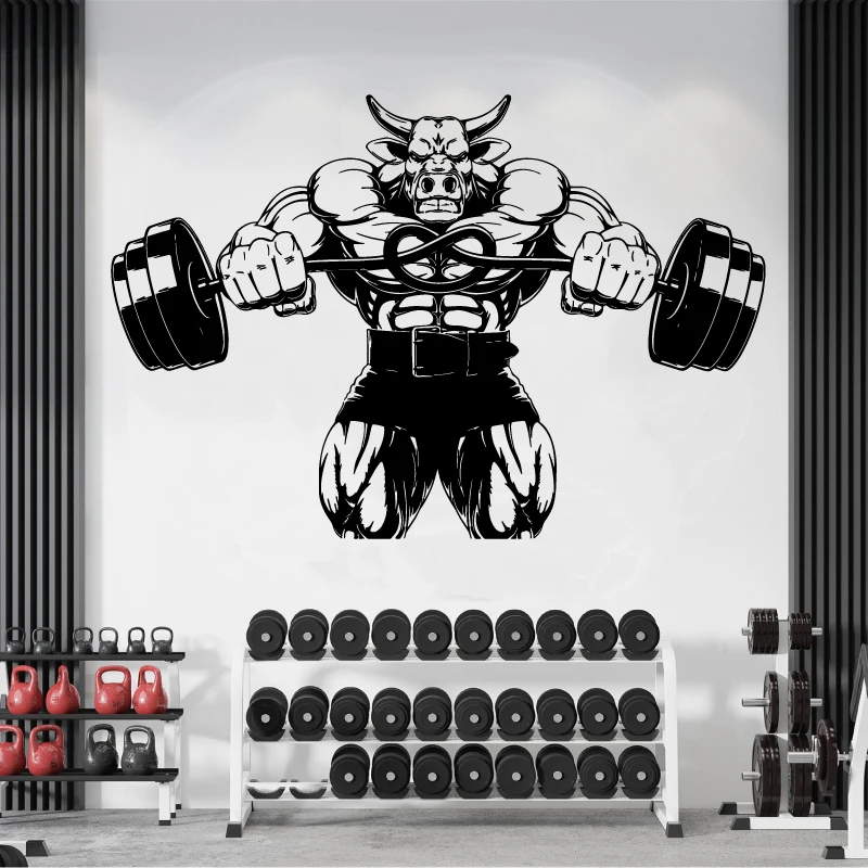 Виниловая наклейка на стену Bull Power для фитнеса занятий тяжелой атлетикой клуба
