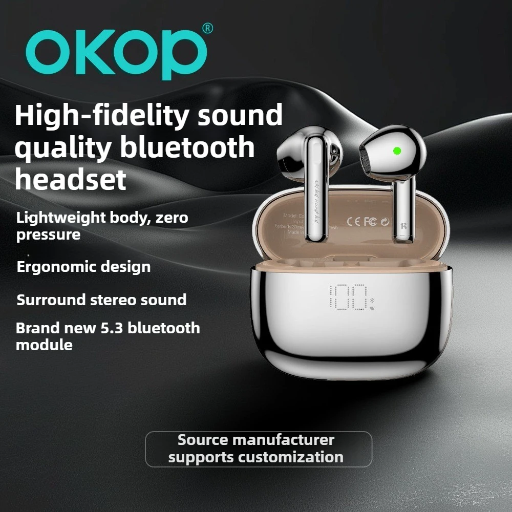 Фото Bluetooth-гарнитура OKOP, гарнитура с музыкальным цифровым дисплеем, гарнитура для вызова Bluetooth 5.3, удобная гарнитура с искусственным интеллектом и шумоподавлением №2
