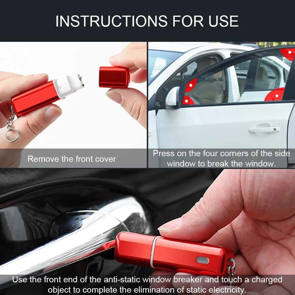 

2 In 1 Portable Anti-static Rod Car Body Static Eliminator Discharger with Safety Hammer Emergency Window Breaker Accessories