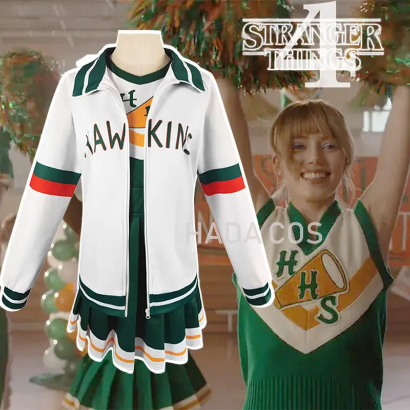 Chrissy Cunningham Cosplay Costume Stranger Things Season 4 Cheerleader Props Hawkins High School Lucas Sinclair Jacket Dress |