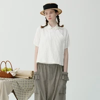 imakokoni original cotton and linen pearl button shirt apricot short sleeved shirt female summer 2021 new style 213373