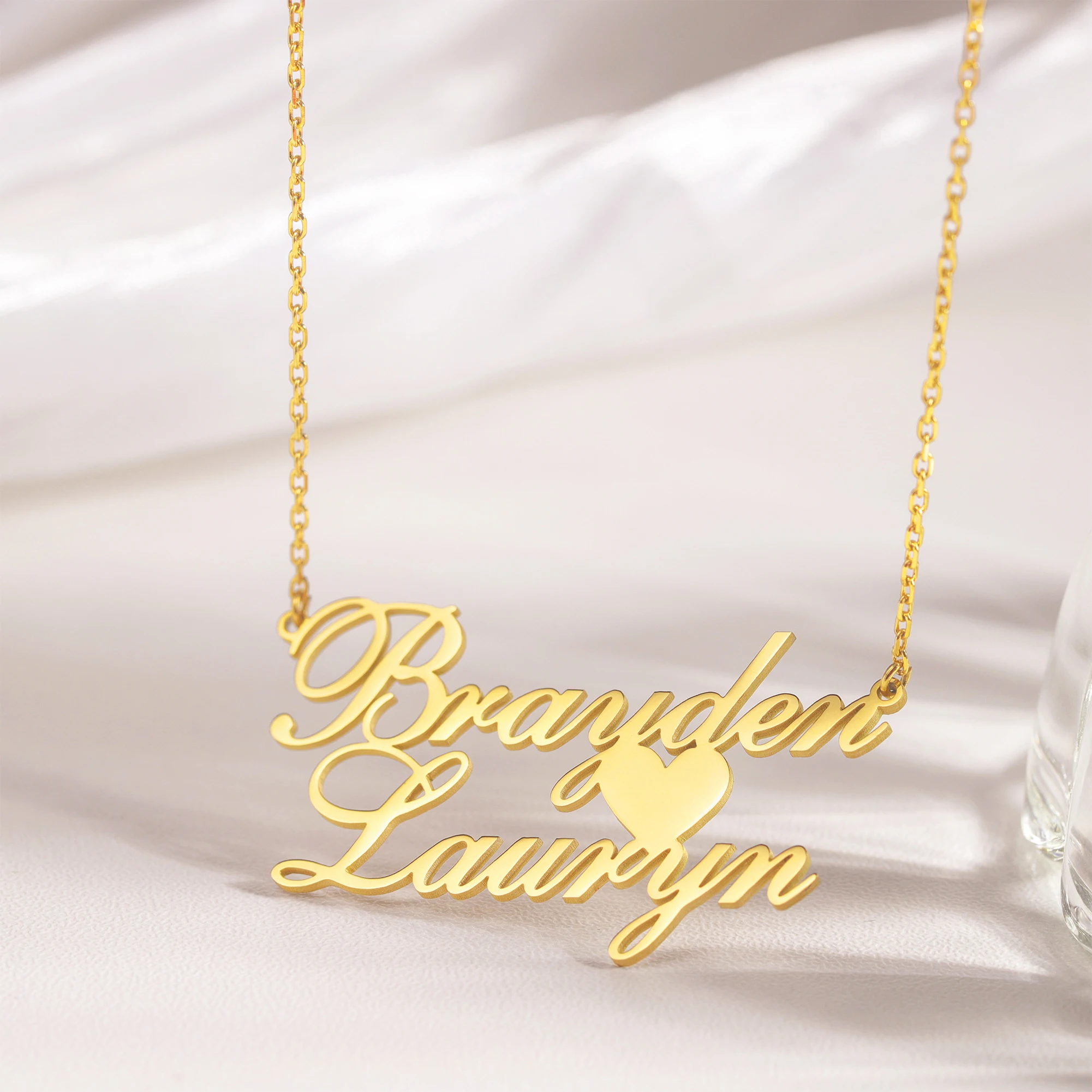 

Ожерелье с именем на заказ, ожерелье-цепочка из стерлингового серебра с сердцем, ожерелье-чокер с двумя именами на заказ, ювелирные изделия, ...