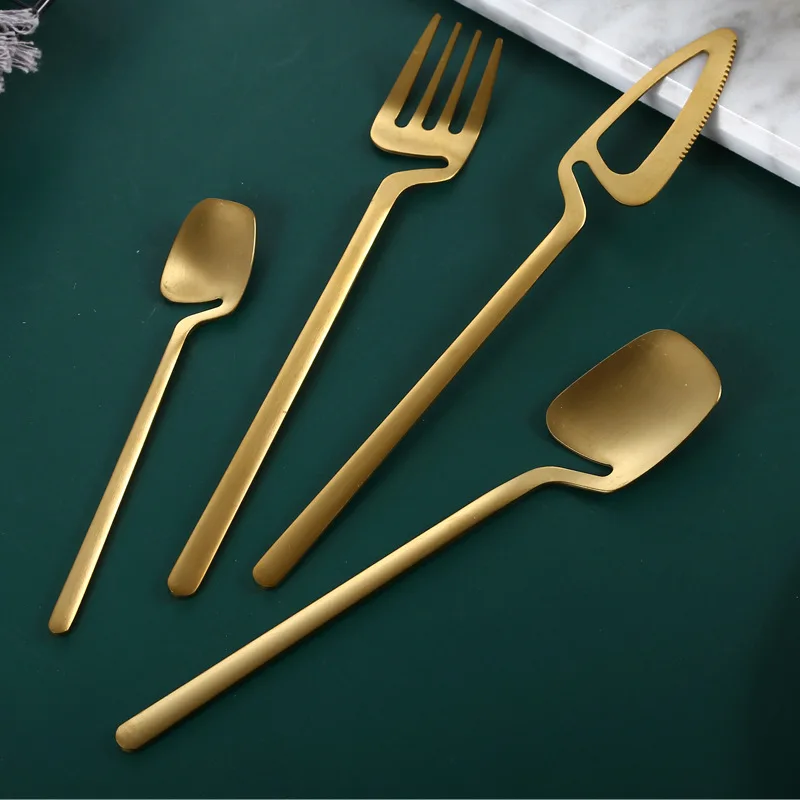 

4PCS Dinnerware Set Stainless Kitchen Hanging Cup Coffee Spoon Fork Coffee Dessert Tea Ice Cream Spoon Fork Steak Knife Set