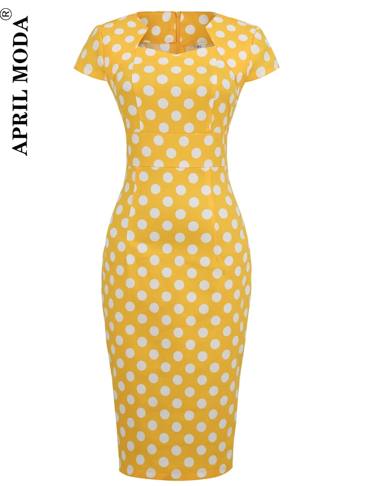 

Bandage Dress for Women Printed Summer Yellow Bodycon Gowns 50s 60s Pin Up Office Retro Vintage Club Party Dress Evening Outfits