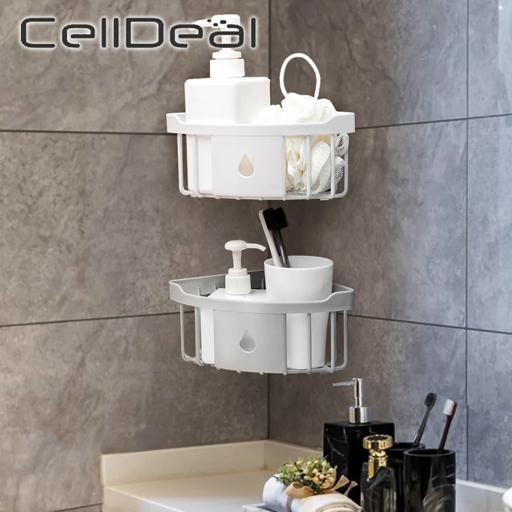 

Wall Mounted Shower Shelf Punch-free Corner Hanging Rack Kitchen Organizer Shampoo Shower Gel Holders Bathroom Accessories