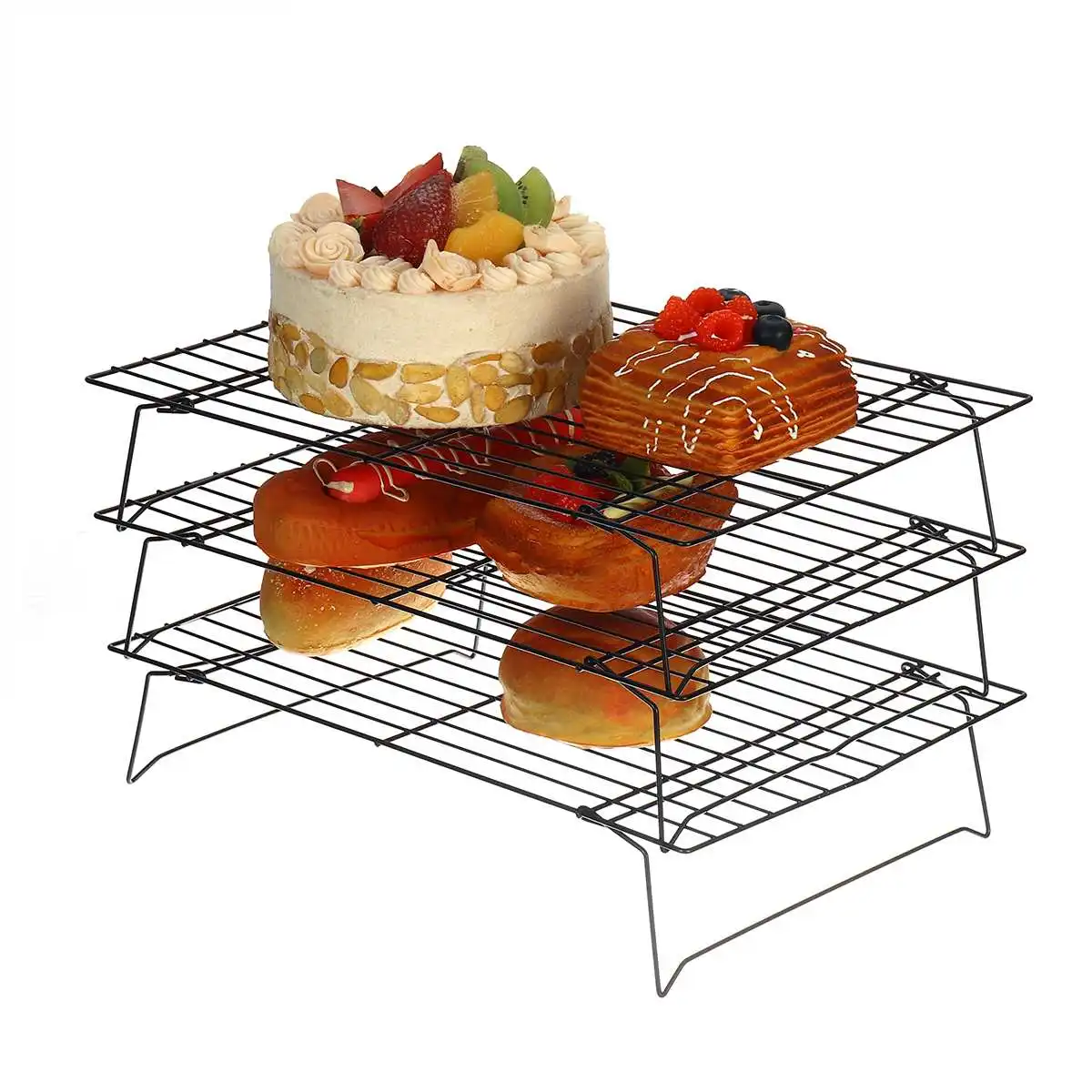 

3 Tiers Foldable Non-stick Food Cooling Rack for Cake Bread Coie Cooling Home Kitchen Dining Bar Bakeware Baking Pastry Tool