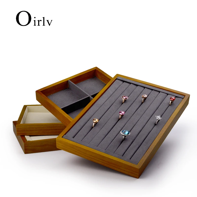 

Oirlv Solid Wood Jewelry Display Tray with Microfiber Jewelry Organizer Storage Tray for Necklace Bangle Earrings Ring Pallet