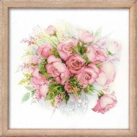 Amishop милый набор для вышивки крестом высшего качества акварельные розы розовые